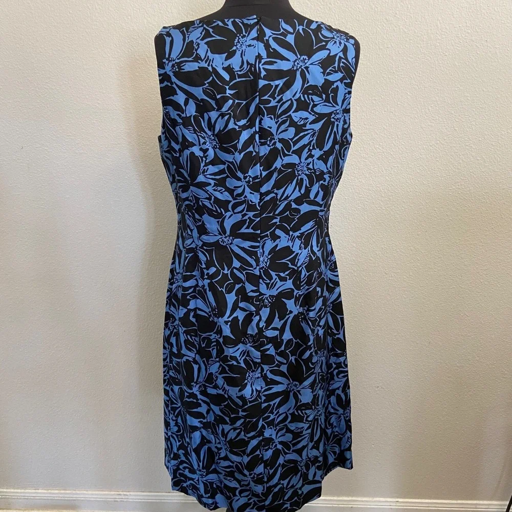 Ann Taylor Womens Silk Floral Print Sleeveless Sheath Dress Career Party Blue 10